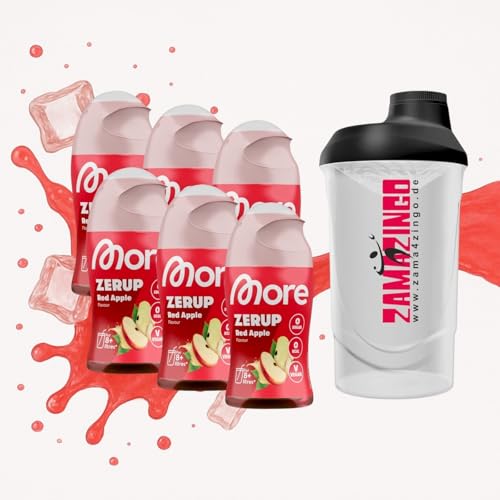 More Zerup Red Apple Zuckerfreier Sirup 65ml (6er Pack) | Zuckerfreier Sirup für 8–12 l Erfrischungsgetränk – Ideal für unterwegs & zu Hause + Gratis Zama4Zingo Shaker 600ml von Zama4Zingo