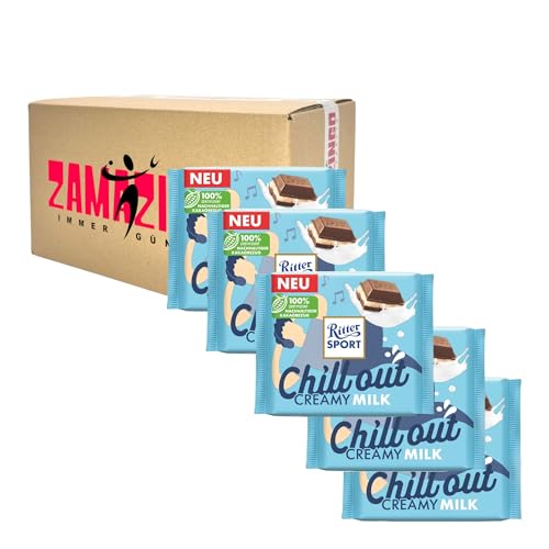 Ritter Sport Chill Out Creamy Milk Tafel 100g | Vollmilchschokolade mit Milch-Creme Limited Edition | Rainforest Alliance Zertifiziert (5er Pack, Creamy Milk) von Zama4Zingo