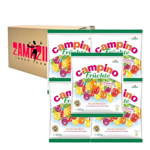 Storck Campino Früchte Frucht Bonbons in 4 Geschmacksrichtungen 325g | Zitrone, Orange, Kirsche und Schwarze Johannesbeere (5er Pack) von Zama4Zingo
