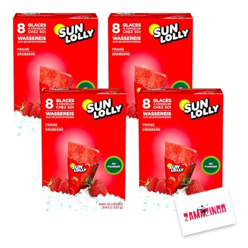 Sun Lolly Wassereis Erdbeere Stangeneis mit Fruchtsaft 8 x 60ml | GLUTEN-, und LAKTOSEFREI | Stangeneis für Sommer (4er Pack, Erdbeere) von Zama4Zingo