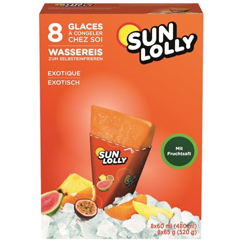 Sun Lolly Wassereis Exotisch mit Fruchtsaft 8 x 60ml | Zucker, Gluten, und Laktosefrei | Stangeneis Bereit für den Sommer von Zama4Zingo