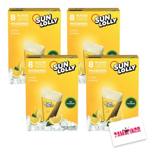 Sun Lolly Wassereis Zitrone mit Fruchtsaft 8 x 60ml | GLUTEN-, und LAKTOSEFREI | Stangeneis für Sommer (4er Pack, Zitrone) von Zama4Zingo
