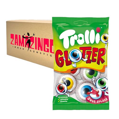 Trolli Glotzer Halloween Schaumzucker-Gummibonbon mit saurer Füllung | Gruselige Augenform | 4 stk. 75g (1er Pack, Trolli Glotzer 75g) von Zama4Zingo