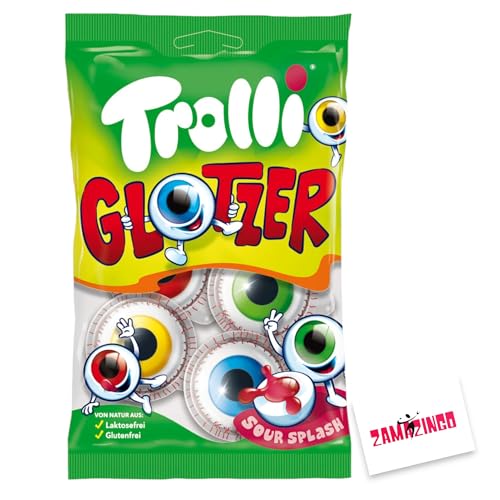 Trolli Glotzer Halloween Schaumzucker-Gummibonbon mit saurer Füllung | Gruselige Augenform | 4 stk. 75g (1er Pack, Trolli Glotzer 75g) von Zama4Zingo
