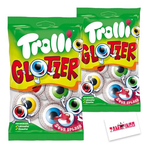 Trolli Glotzer Halloween Schaumzucker-Gummibonbon mit saurer Füllung | Gruselige Augenform | 4 stk. 75g (2er Pack, Trolli Glotzer 75g) von Zama4Zingo
