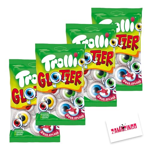 Trolli Glotzer Halloween Schaumzucker-Gummibonbon mit saurer Füllung | Gruselige Augenform | 4 stk. 75g (4er Pack, Trolli Glotzer 75g) von Zama4Zingo