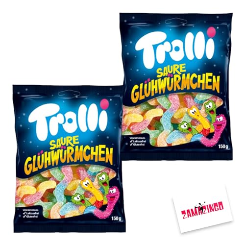 Trolli Saure Glühwürmchen 150g | LAKTOSEFREI | GLUTENFREI | Gummibonbon Tütee Ideal als Süßigkeit zu Halloween | Lakotsefrei, Glutenfrei (150g Tütchen, 2er Pack) von Zama4Zingo