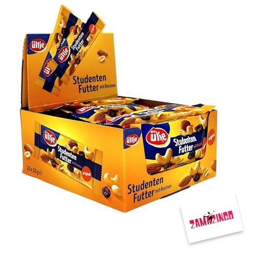 Ültje Studentenfutter mit Rosinen Original (20x 50g) | Riegelbeutel Display | Veganes Studentenfutter | Mix aus Nusskernen und Erdnusskernen, geröstet und Rosinen + Zama4Zingo Karte von Zama4Zingo