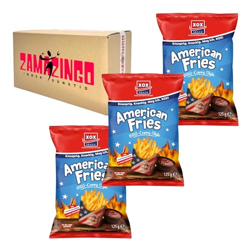 XOX American Fries BBQ-Curry-Style Chips Snack 125g | ohne Geschmacksverstärker & typisch Amerikanisch! (3er Pack) von Zama4Zingo