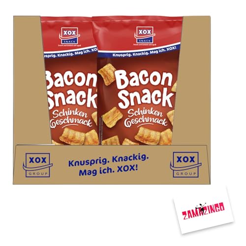 XOX Bacon Snack 100g | Knuspriger Genuss, herzhaft kräftiger Schinken Geschmack (10er pack) inkl. Zama4Zingo Karte von Zama4Zingo