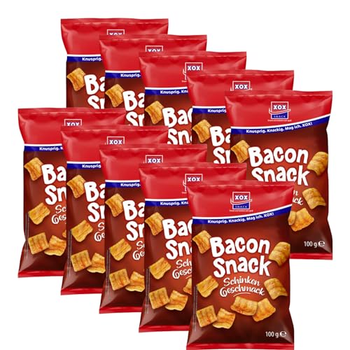 XOX Bacon Snack 100g | Knuspriger Genuss, herzhaft kräftiger Schinken Geschmack (10er pack) von Zama4Zingo