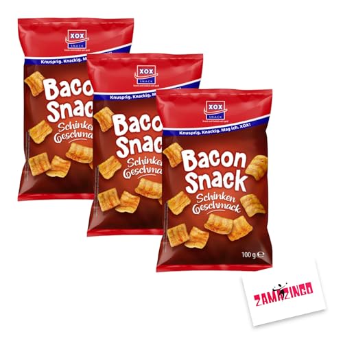 XOX Bacon Snack 100g | Knuspriger Genuss, herzhaft kräftiger Schinken Geschmack (3er Pack) von Zama4Zingo