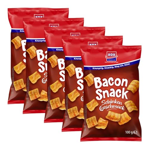 XOX Bacon Snack 100g | Knuspriger Genuss, herzhaft kräftiger Schinken Geschmack (5er Pack) von Zama4Zingo