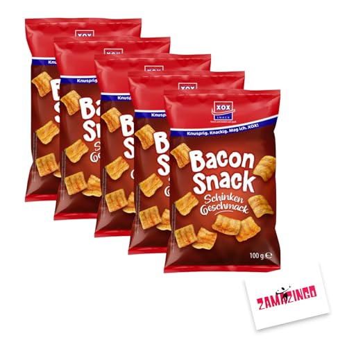 XOX Bacon Snack 100g | Knuspriger Genuss, herzhaft kräftiger Schinken Geschmack (5er Pack) von Zama4Zingo