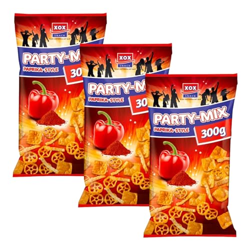 XOX Party Mix 300g | Weizen Maissnack mit Paprika Geschmack | Vegane Knusprige Chips 300g (Party Mix, 3er Pack) von Zama4Zingo