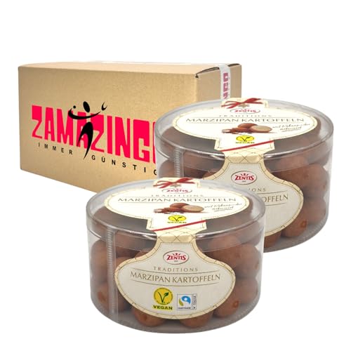 Zentis Marzipan Kartoffeln 500g | mit Kakaopuder verfeinert | Vegan und Fairtrade Schokolade verpackt im Zama4zingo Karton (2er Pack) von Zama4Zingo