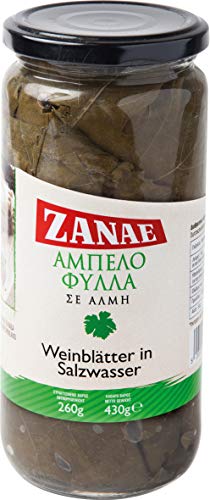 Weinblätter natur für die Weiterverarbeitung 430g Glas (Abtropfgewicht: 260g) - eingelegt in Salzwasser - Wein Blätter natura aus Griechenland von Zanae