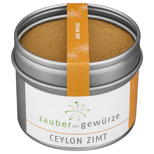 Zauber der Gewürze Ceylon Zimt gemahlen - Zimt-Pulver mit wenig Cumarin, für Milchreis, Gebäck u. v. m, in Top-Qualität und wiederverschließbarer Aroma-Dose, 45 g von Zauber der Gewürze