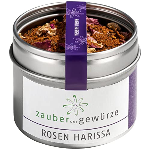 Zauber der Gewürze Rosen Harissa, pikant-blumiges Gewürz, bekannt durch Ottolenghi, verleiht Fleisch und Gemüse einen orientalischen Touch, Premium-Qualität in wiederverschließbarer Aroma-Dose, 60 g von Zauber der Gewürze