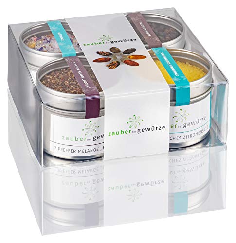 Zauber der Gewürze Salz & Pfeffer Lieblinge Gewürze Geschenkset | Gewürze Set mit 4 besonderen Gourmet-Salzen & Pfeffern in Premiumqualität, als Geschenk für Frauen & Männer, 360 g von Zauber der Gewürze