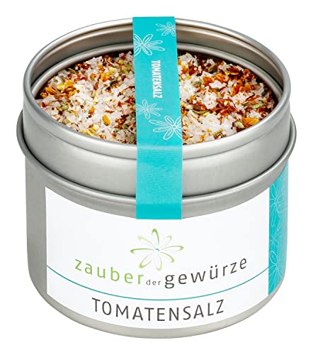 Zauber der Gewürze Tomatensalz, köstliches Gewürzsalz mit Kräutern, fruchtigen Tomatenflocken und Meersalz, perfekt für Tomatensalat, Bruschetta, Tomate-Mozzarella, Tomatensaucen und vieles Mehr, 60g von Zauber der Gewürze