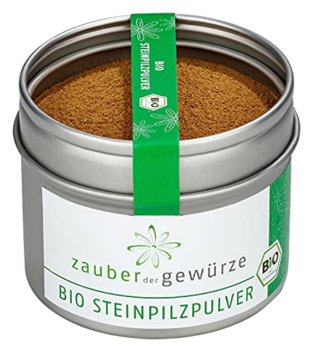 Zauber der Gewürze Steinpilzpulver Bio, gemahlen, 100% Steinpilze ohne Zusätze, aromatisch, naturbelassen, fein gemahlen, zum Verfeinern von Suppen, Saucen, Pilzpfannen und Eintöpfen, 45 g von Zauber der Gewürze