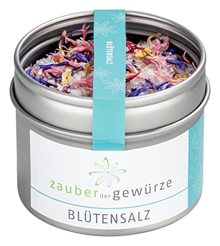 Zauber der Gewürze Blütensalz, farbenfrohes Gewürzsalz aus Fleur de Sel und bunten Blüten als Finishing Salz oder Geschenk, 75 g von Zauber der Gewürze