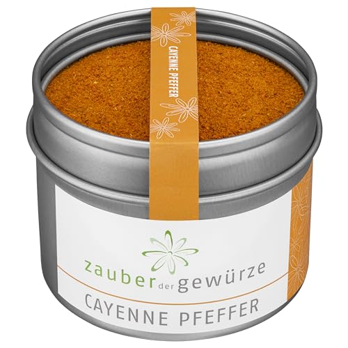 Zauber der Gewürze Cayennepfeffer, Cayenne-Pfeffer als Pulver gemahlen, scharf, Top-Qualität in wiederverschließbarer Aroma-Dose, 50 g von Zauber der Gewürze