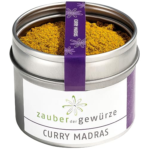 Zauber der Gewürze Curry Madras Pulver, Currypulver, aromatische indische Gewürzmischung mild, auch für Curry-Sauce und Curry-Paste, Top-Qualität in wiederverschließbarer Aroma-Dose, 50 g von Zauber der Gewürze