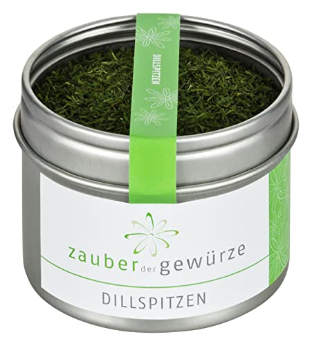 Zauber der Gewürze Dillspitzen, Dill-Spitzen getrocknet, aromatisch, für Fisch und Gurkensalat, zu Kartoffeln, in Dressings und Marinaden, Top-Qualität in wiederverschließbarer Aroma-Dose, 14 g von Zauber der Gewürze