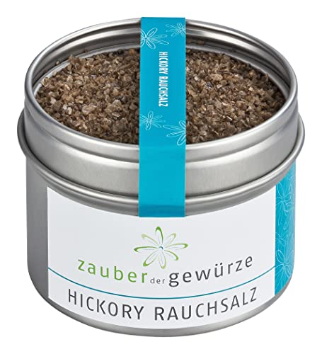 Zauber der Gewürze Hickory Rauchsalz - geräuchertes Salz für Portobello-Pilze, Gemüse, Tofu oder Ei, in Gourmet-Qualität und wiederverschließbarer Aroma-Dose, 130 g von Zauber der Gewürze