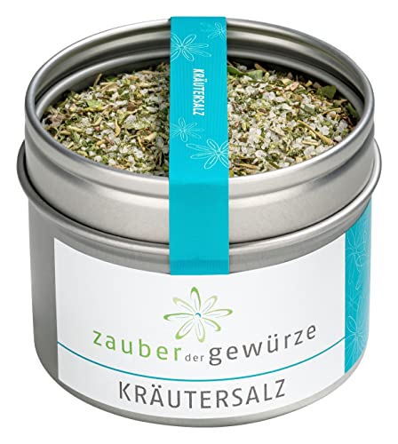 Zauber der Gewürze Kräutersalz - leckere Mischung aus Salz und Kräutern als Allrounder für Gemüse, Salate, Suppen oder Eintöpfe, Spitzen-Qualität in wiederverschließbarer Aroma-Dose, 80 g von Zauber der Gewürze