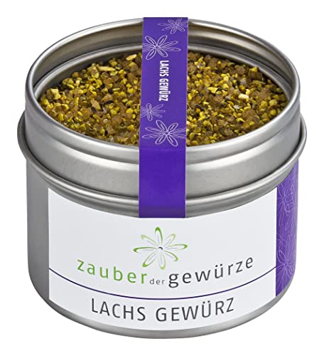Zauber der Gewürze Lachs Gewürz, lecker für Lachs gebraten, vom Grill, von der Planke, für Flammlachs, Premium-Qualität in wiederverschließbarer Aroma-Dose, 95 g von Zauber der Gewürze