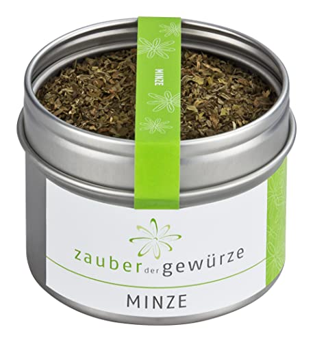 Zauber der Gewürze Minze, gerebelt getrocknet, Pfefferminze, hocharomatisch, zum Kochen und für Minztee, Spitzenqualität in wiederverschließbarer Aroma-Dose, 15 g von Zauber der Gewürze