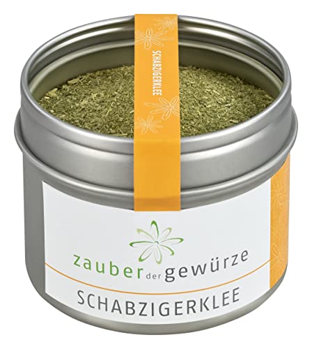 Zauber der Gewürze Schabzigerklee - Brotklee, Käseklee gemahlen als Brotgewürz für Käsegerichte, Suppen & Saucen oder Kräuterquark, Spitzen-Qualität in wiederverschließbarer Aroma-Dose, 35 g von Zauber der Gewürze