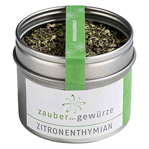 Zauber der Gewürze Zitronenthymian, Zitronenthymian Gewürz, getrocknet, für Fisch, Geflügel, Dressings, auch als Tee oder Limonade, Premium-Qualität in wiederverschließbarer Aroma-Dose, 10 g von Zauber der Gewürze