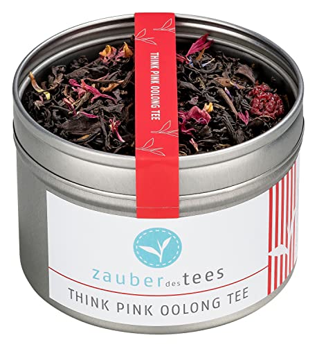 Zauber der Gewürze Think Pink Oolong Tee - blumiger Oolong Tee aus Himbeeren, Rosenblüten und Kornblüten, für warme und kalte Tage, Top-Qualität in wiederverschließbarer Aroma-Dose, 45 g von Zauber des Tees