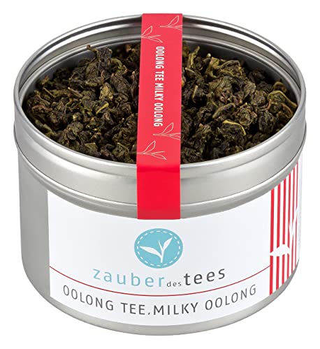 Zauber des Tees Milky Oolong Tee – Premium Oolong Tee mit feiner Milchnote, halbfermentierter Grüner Tee lose mit zauberhaftem Geschmack, Top-Qualität in wiederverschließbarer Dose, 65 g von Zauber des Tees