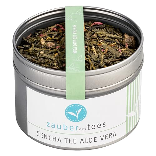 Zauber des Tees Sencha Aloe Vera – Grüner Tee mit Aloe Vera, Sencha Grüntee, 75 g von Zauber des Tees