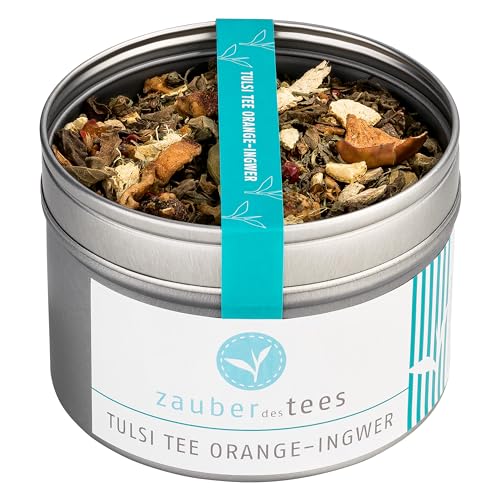Zauber des Tees Tulsi Tee Orange-Ingwer – Kräutertee mit Ingwer-Orange Geschmack, 65 g von Zauber des Tees