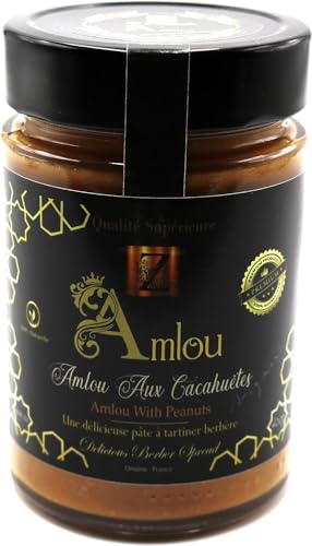 Marokkanische AMLOU mit gerösteten Erdnüssen, ein 100% natürlicher marokkanischer Aufstrich, mit Arganöl und Orangenblütenhonig. 400g von Zayti