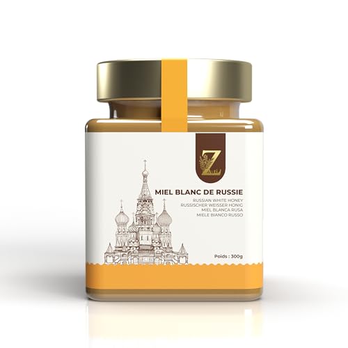 Zayti Weißer Honig aus Russland – 300 g – 100 % natürlich, aus den Wäldern des Altai in Russland geerntet von Zayti