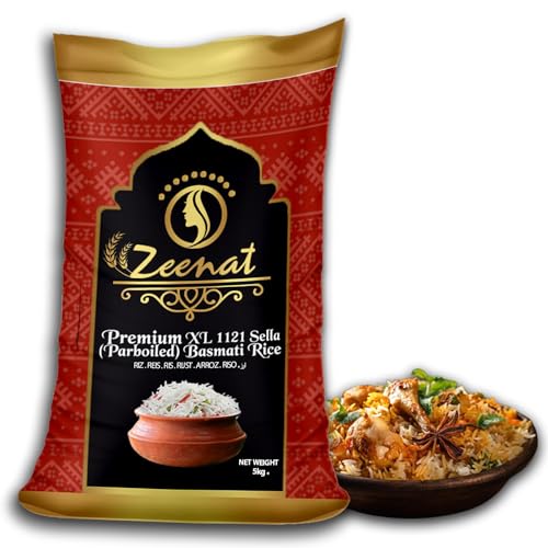 Zeenat Feiner Langkorn-Sella-Basmati-Parboiled-Reis, präsentiert in einer praktischen Aufbewahrungspackung, perfekt geeignet für den täglichen Verzehr, geeignet für das tägliche Kochen. (1kg) (20kg) von Zeenat
