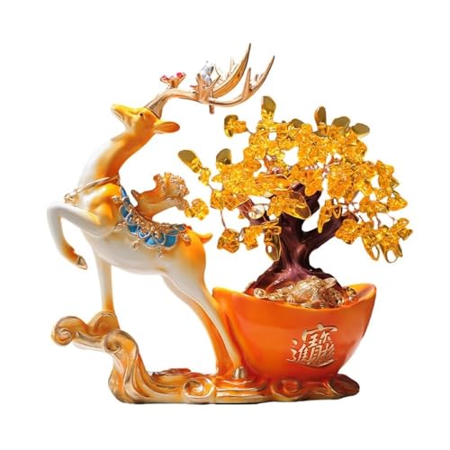 Feng Shui Baumdekoration für den Innenbereich, Goldener Citrin-Kristall-Geldbaum mit Hirschfiguren – Glücks-Wohndekor-Geschenk for Reichtum und positive Energie, Feng-Shui-Baum-des-Leben-Skulptur, Sch Feng Shui Baumdekoration für den Innenbereich, Goldener Citrin-Kristall-Geldbaum mit Hirschfiguren – Glücks-Wohndekor-Geschenk for Reichtum und positive Energie, Feng-Shui-Baum-des-Leben-Skulptur, Sch von Zephyria
