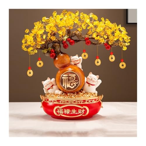 Feng Shui Baumdekoration für den Innenbereich, Kristall-Geldbaum, Feng Shui-Dekoration, Glückskatze, Kürbis, Bonsai for Reichtum und Wohlstand, Kristallbaum, für Zuhause, Büro(Orange) von Zephyria
