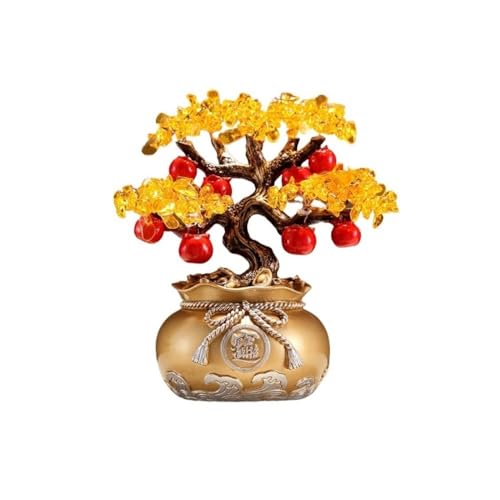 Feng Shui Baumdekoration für den Innenbereich, Kristall-Geldbaum Feng Shui Glücksbeutel-Dekoration | Kristallbaumfigur for Reichtum und Vermögen | Perfekte Heimdekoration, für Zuhause, Büro(Gold) von Zephyria