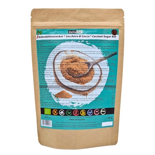 Dalia Bio Kokosblütenzucker - 500 g | 100% Natürlich und Unraffiniert | Gesunde Alternative zu Zucker | Süß und Aromatisch | Ideal für Desserts, Getränke und Rezepte | Glutenfrei von ZeroCal - Dalia
