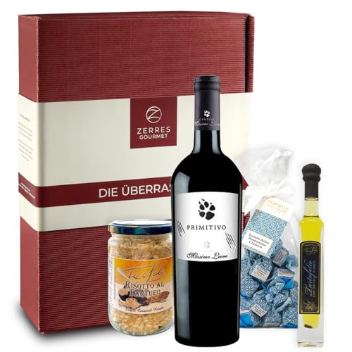 Zerres Gourmet Italienische Trüffel Box gefüllt mit Italienischen Trüffeln Trüffelrisotto Trüffelöl Tartufi Dolci Schokoladentrüffel und Rotwein Ausgewählte italienische Feinkost Spezialitäten von Zerres Gourmet
