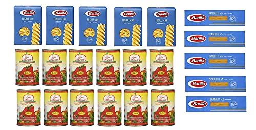 Testpaket Barilla italienisch Pasta ( 10 x 500g ) Fusilli - Spaghetti + Zia Rosa DOP Pomodoro San Marzano Tomate aus Kampanien Dose von 400g 12x 400g von Zia Rosa