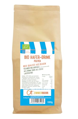 BIO Hafer-Drink Pulver 1000g - Neue Qualität aus Belgien - veganer Milchersatz - laktosefrei - von Zimmermann Sportnahrung von Zimmermann